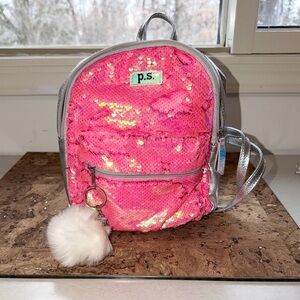 Pink Sequin Kids Backpack with Silver Accents